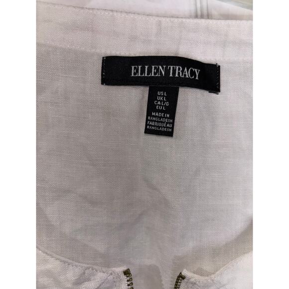 Ellen Tracy Blouse White 100% Linen Pullover Zip Tunic Top - Picture 3 of 7